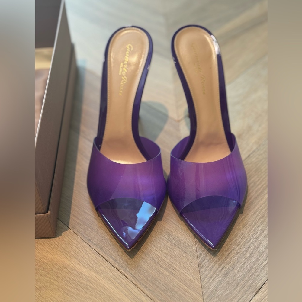 Worn once indoors. Basically brand new. Fabulous purple, Gianvito Rossi heels.